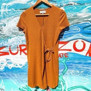 Madewell retro minimalist wrap mini dress w/ side bow rust orange